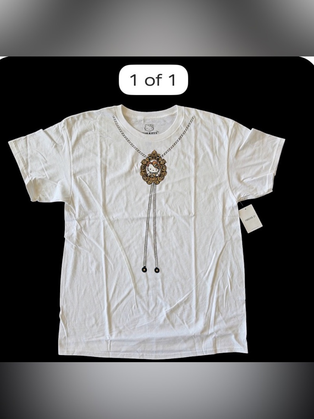 Hello Kitty White Tee with Gold Cameo Necklace Graphic
